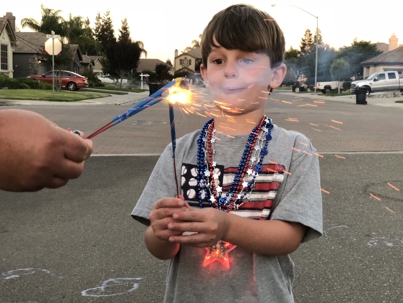Children playing with sparklers on the Fourth of July