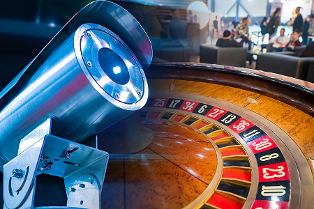 Casino roulette wheel and security camera