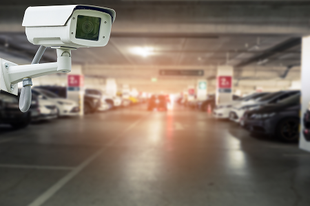 Surveillance camera in parking garage